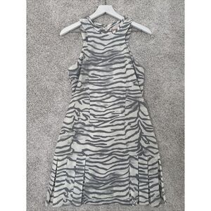Rebecca Taylor Gray White Zebra Print Pleated Flounce‎ Hem Mini Dress Size 8